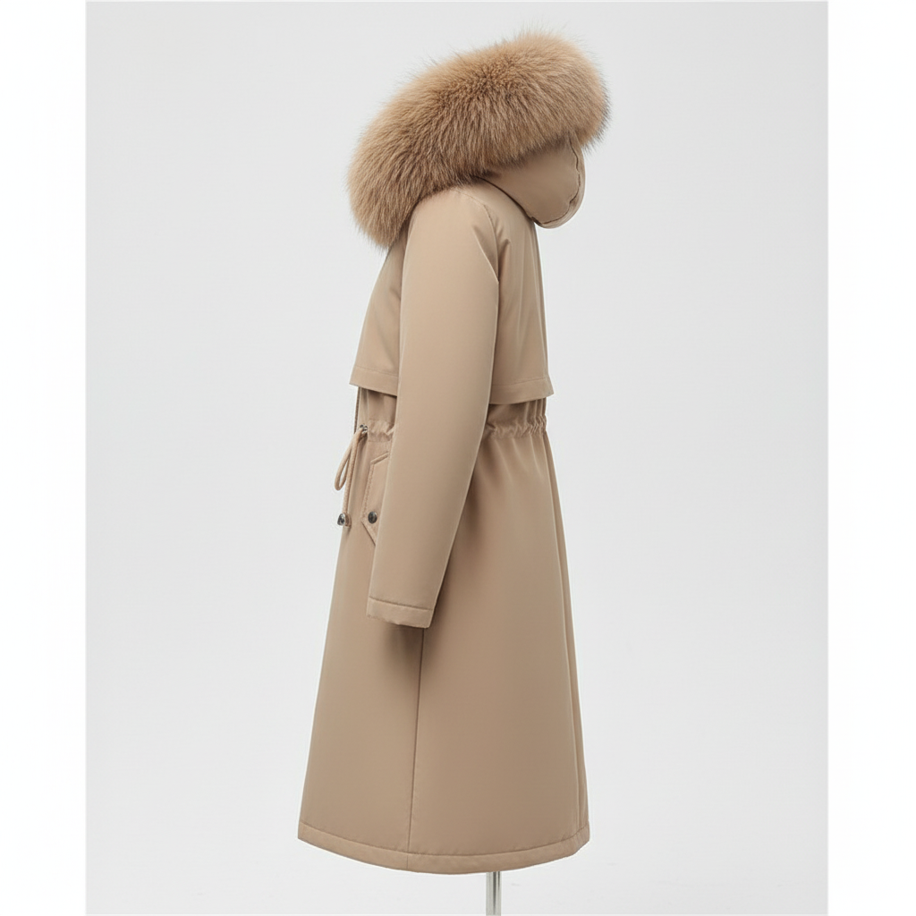 Women Winter Parka Warm Hooded Long Sleeve Zipper Thick Jackets Fur Collar Fleece Drawstring Long Coat Casual Streetwear Outwear