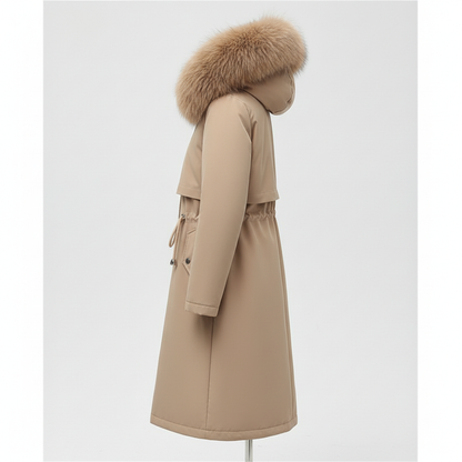 Women Winter Parka Warm Hooded Long Sleeve Zipper Thick Jackets Fur Collar Fleece Drawstring Long Coat Casual Streetwear Outwear