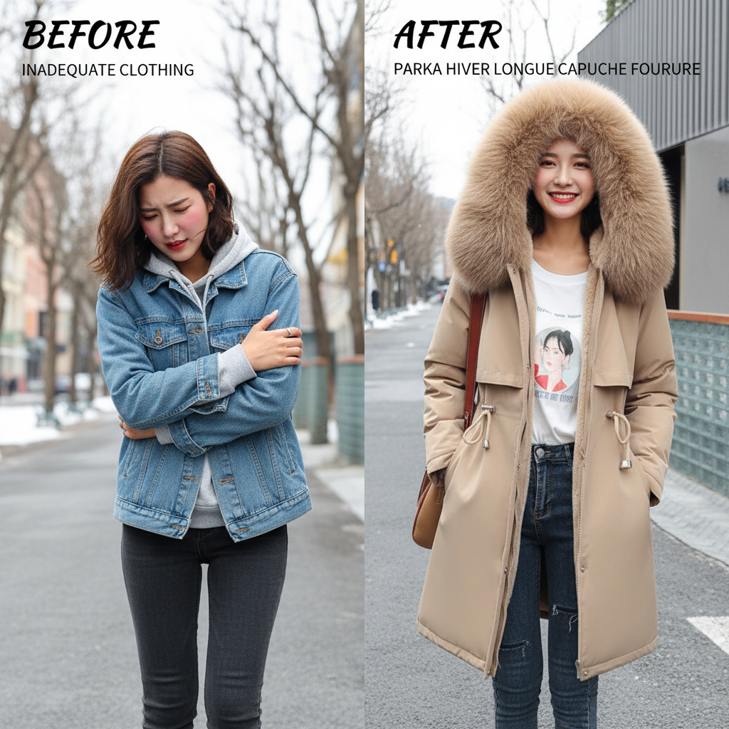 Women Winter Parka Warm Hooded Long Sleeve Zipper Thick Jackets Fur Collar Fleece Drawstring Long Coat Casual Streetwear Outwear