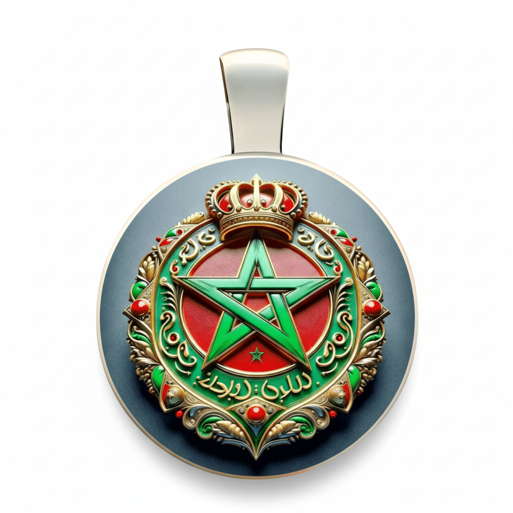 Porte-clés en alliage de zinc pour les fans marocains. Caractéristiques une étoile verte, une couronne et des motifs élégants. Un accessoire ou un cadeau élégant et durable.