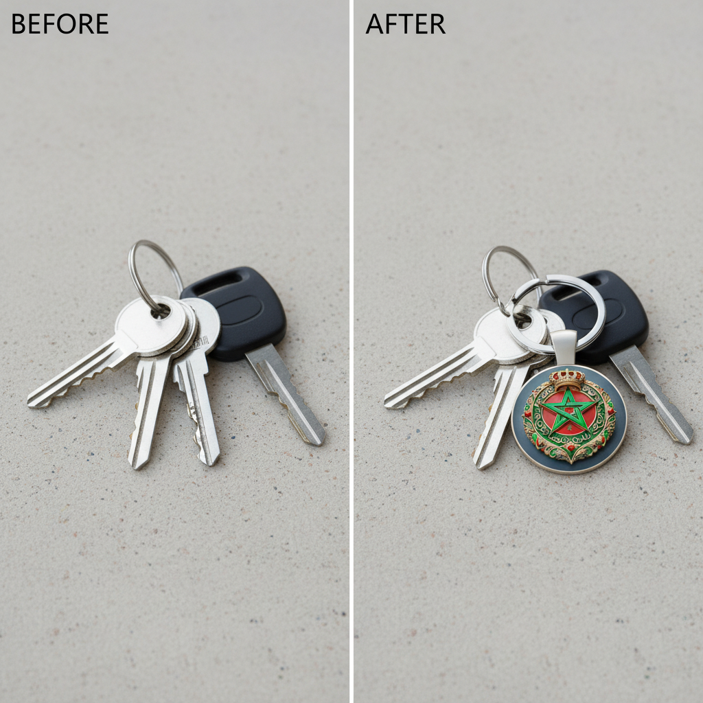 Porte-clés en alliage de zinc pour les fans marocains. Caractéristiques une étoile verte, une couronne et des motifs élégants. Un accessoire ou un cadeau élégant et durable.