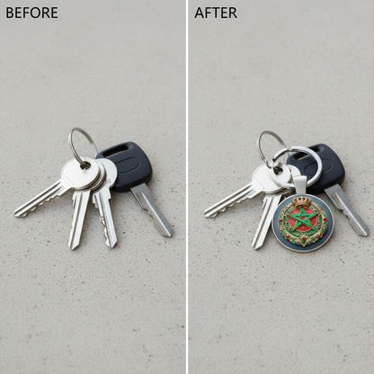 Porte-clés en alliage de zinc pour les fans marocains. Caractéristiques une étoile verte, une couronne et des motifs élégants. Un accessoire ou un cadeau élégant et durable.