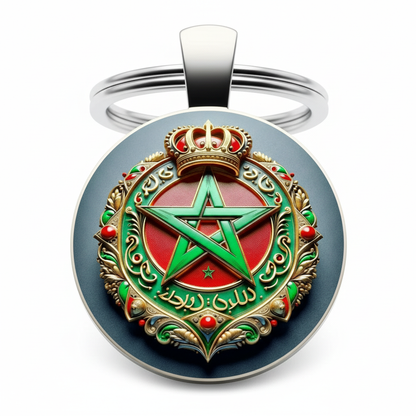 Porte-clés en alliage de zinc pour les fans marocains. Caractéristiques une étoile verte, une couronne et des motifs élégants. Un accessoire ou un cadeau élégant et durable.