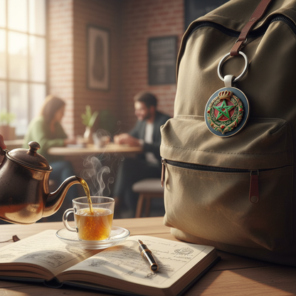 Porte-clés en alliage de zinc pour les fans marocains. Caractéristiques une étoile verte, une couronne et des motifs élégants. Un accessoire ou un cadeau élégant et durable.