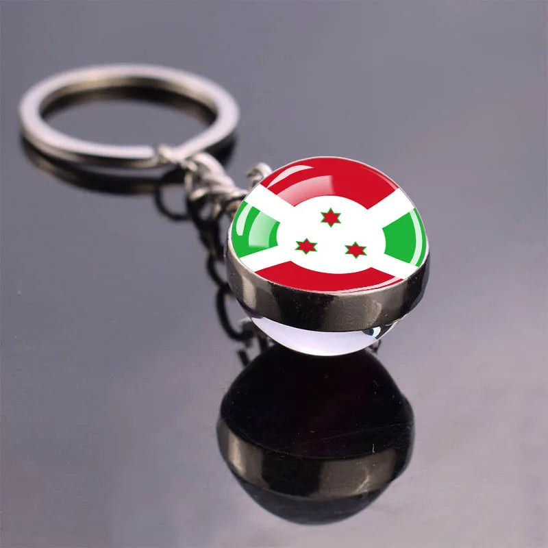 Africa Flag Keychains Algeria Somalia Tunisia Morocco Egypt National Flag Key Chains Double Side Glass Ball Pendant Keyring Gift