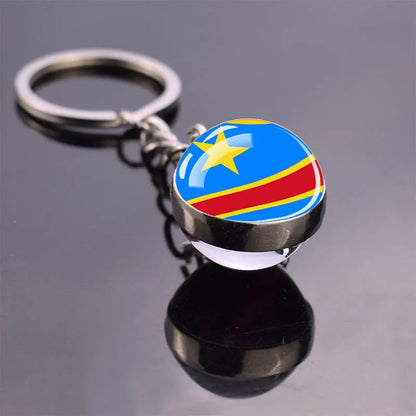 Africa Flag Keychains Algeria Somalia Tunisia Morocco Egypt National Flag Key Chains Double Side Glass Ball Pendant Keyring Gift
