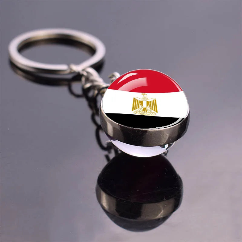 Africa Flag Keychains Algeria Somalia Tunisia Morocco Egypt National Flag Key Chains Double Side Glass Ball Pendant Keyring Gift