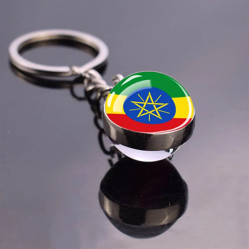 Africa Flag Keychains Algeria Somalia Tunisia Morocco Egypt National Flag Key Chains Double Side Glass Ball Pendant Keyring Gift