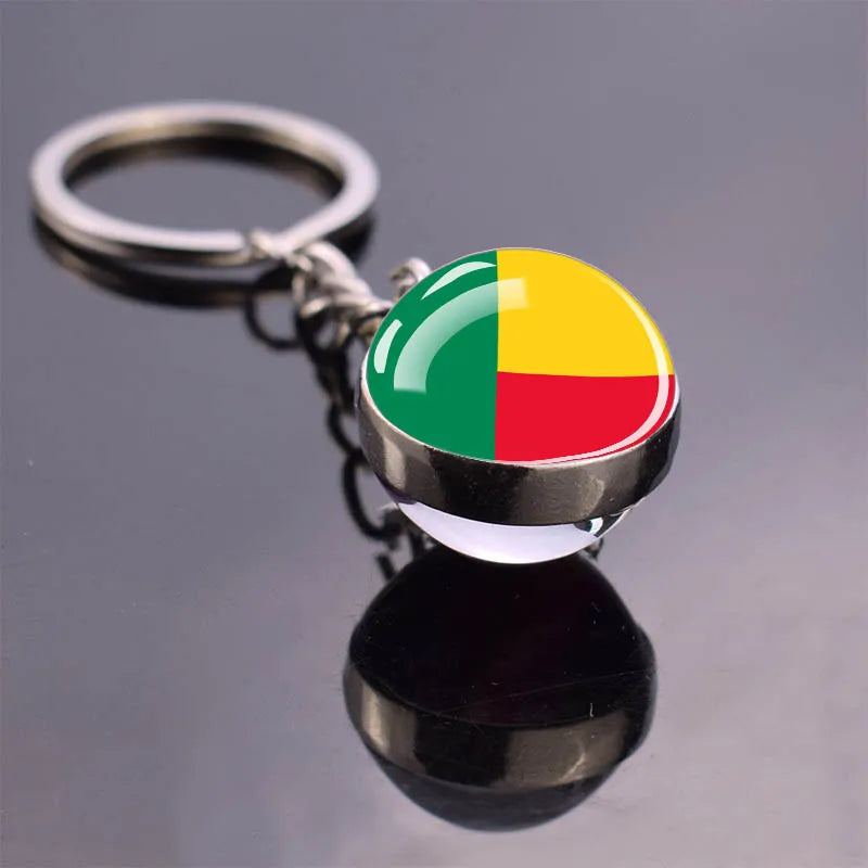 Africa Flag Keychains Algeria Somalia Tunisia Morocco Egypt National Flag Key Chains Double Side Glass Ball Pendant Keyring Gift