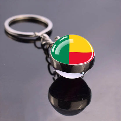 Africa Flag Keychains Algeria Somalia Tunisia Morocco Egypt National Flag Key Chains Double Side Glass Ball Pendant Keyring Gift