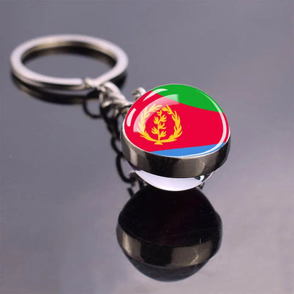 Africa Flag Keychains Algeria Somalia Tunisia Morocco Egypt National Flag Key Chains Double Side Glass Ball Pendant Keyring Gift
