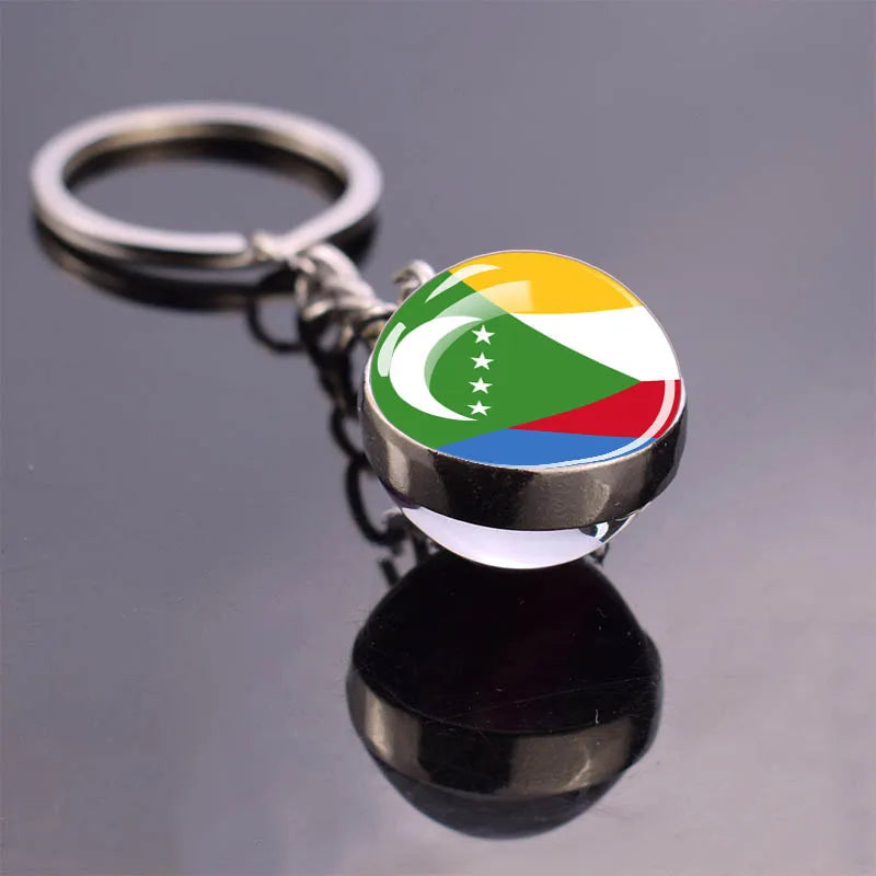 Africa Flag Keychains Algeria Somalia Tunisia Morocco Egypt National Flag Key Chains Double Side Glass Ball Pendant Keyring Gift