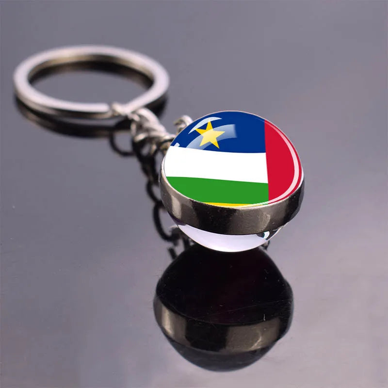 Africa Flag Keychains Algeria Somalia Tunisia Morocco Egypt National Flag Key Chains Double Side Glass Ball Pendant Keyring Gift