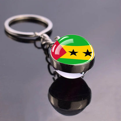 Africa Flag Keychains Algeria Somalia Tunisia Morocco Egypt National Flag Key Chains Double Side Glass Ball Pendant Keyring Gift