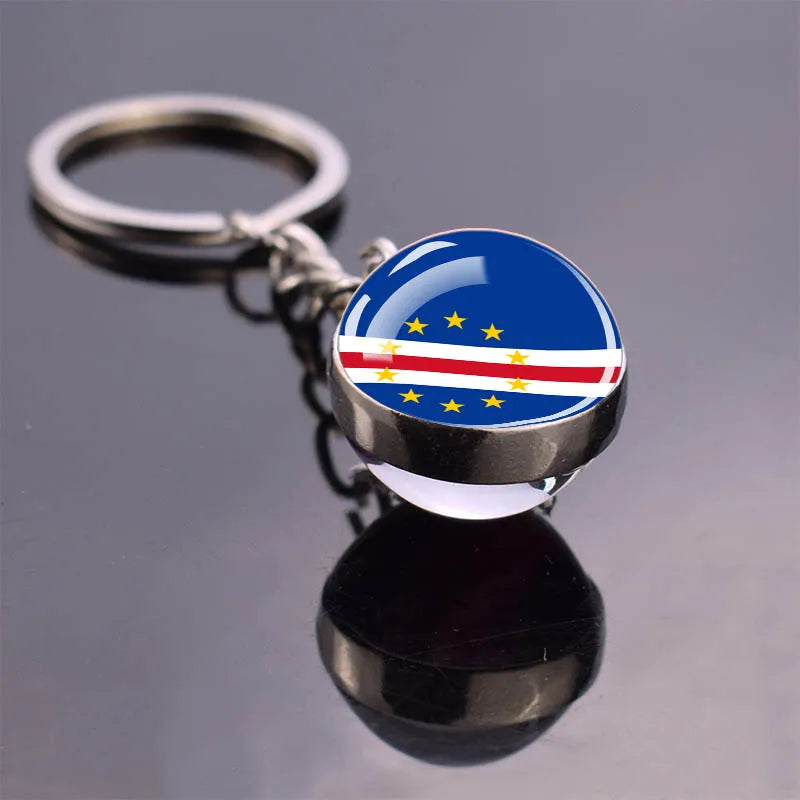 Africa Flag Keychains Algeria Somalia Tunisia Morocco Egypt National Flag Key Chains Double Side Glass Ball Pendant Keyring Gift