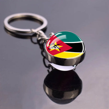 Africa Flag Keychains Algeria Somalia Tunisia Morocco Egypt National Flag Key Chains Double Side Glass Ball Pendant Keyring Gift