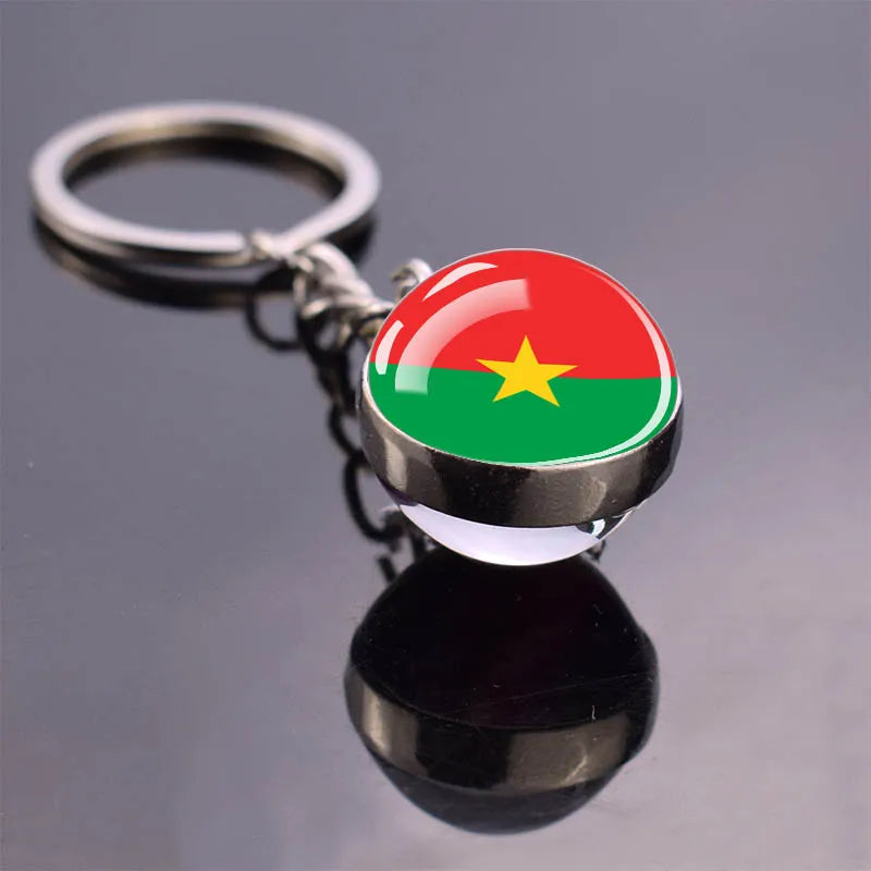 Africa Flag Keychains Algeria Somalia Tunisia Morocco Egypt National Flag Key Chains Double Side Glass Ball Pendant Keyring Gift