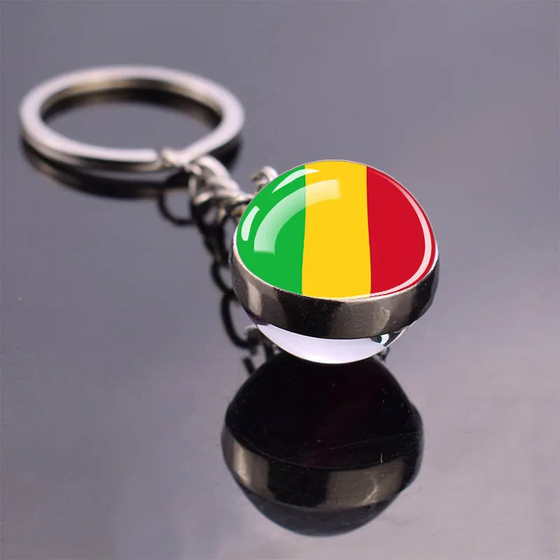 Africa Flag Keychains Algeria Somalia Tunisia Morocco Egypt National Flag Key Chains Double Side Glass Ball Pendant Keyring Gift