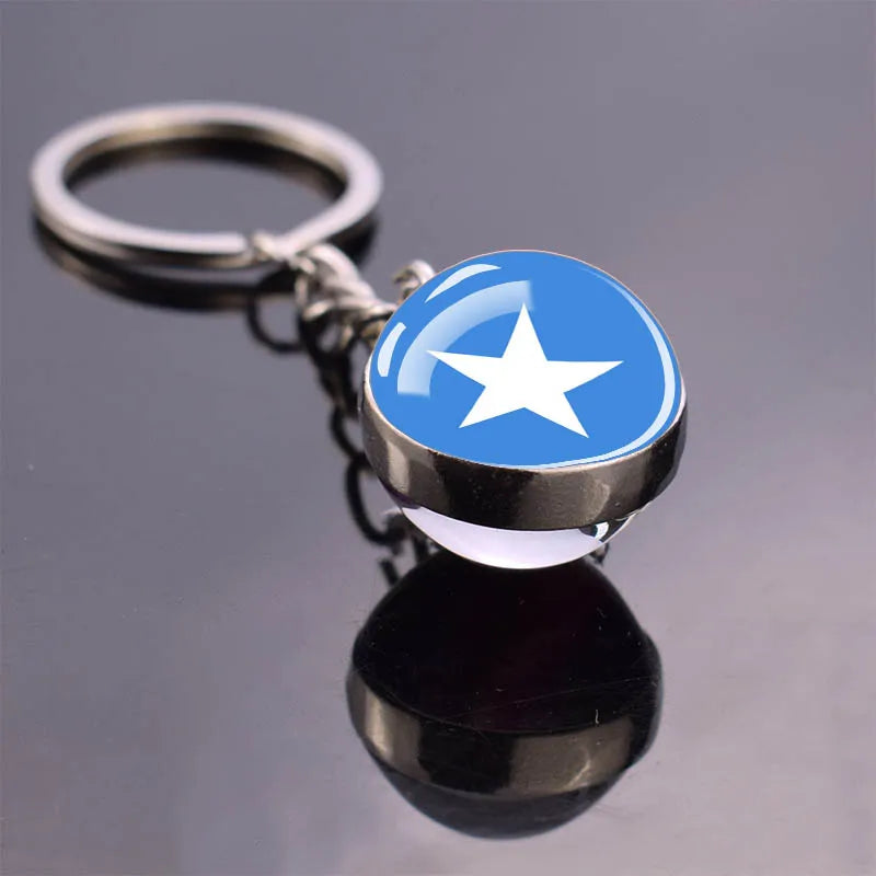 Africa Flag Keychains Algeria Somalia Tunisia Morocco Egypt National Flag Key Chains Double Side Glass Ball Pendant Keyring Gift