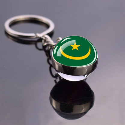 Africa Flag Keychains Algeria Somalia Tunisia Morocco Egypt National Flag Key Chains Double Side Glass Ball Pendant Keyring Gift
