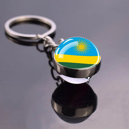 Africa Flag Keychains Algeria Somalia Tunisia Morocco Egypt National Flag Key Chains Double Side Glass Ball Pendant Keyring Gift