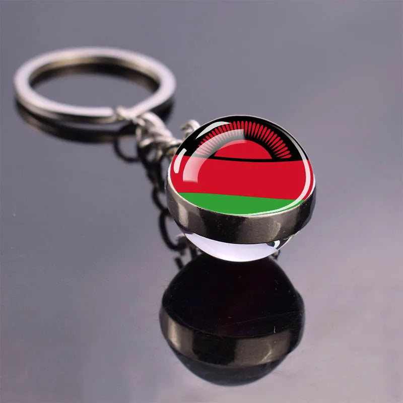Africa Flag Keychains Algeria Somalia Tunisia Morocco Egypt National Flag Key Chains Double Side Glass Ball Pendant Keyring Gift
