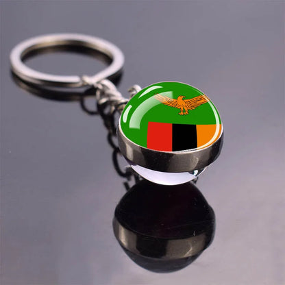Africa Flag Keychains Algeria Somalia Tunisia Morocco Egypt National Flag Key Chains Double Side Glass Ball Pendant Keyring Gift