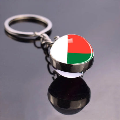 Africa Flag Keychains Algeria Somalia Tunisia Morocco Egypt National Flag Key Chains Double Side Glass Ball Pendant Keyring Gift