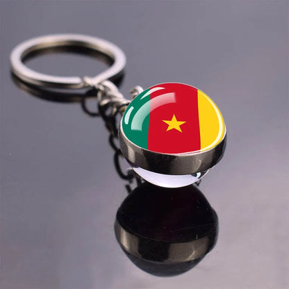 Africa Flag Keychains Algeria Somalia Tunisia Morocco Egypt National Flag Key Chains Double Side Glass Ball Pendant Keyring Gift