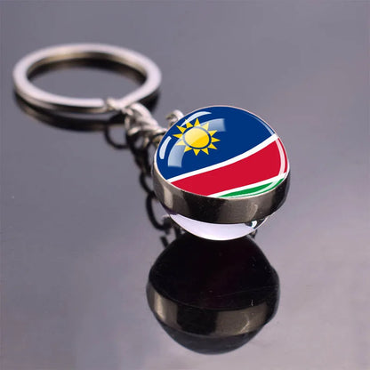 Africa Flag Keychains Algeria Somalia Tunisia Morocco Egypt National Flag Key Chains Double Side Glass Ball Pendant Keyring Gift