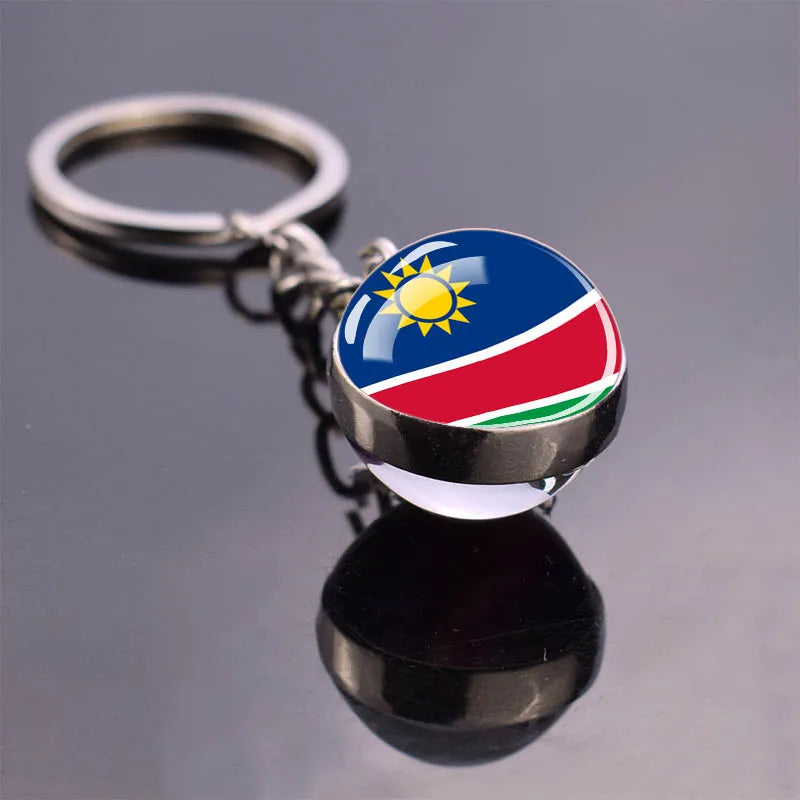 Africa Flag Keychains Algeria Somalia Tunisia Morocco Egypt National Flag Key Chains Double Side Glass Ball Pendant Keyring Gift