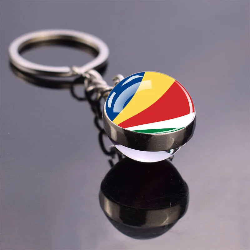 Africa Flag Keychains Algeria Somalia Tunisia Morocco Egypt National Flag Key Chains Double Side Glass Ball Pendant Keyring Gift