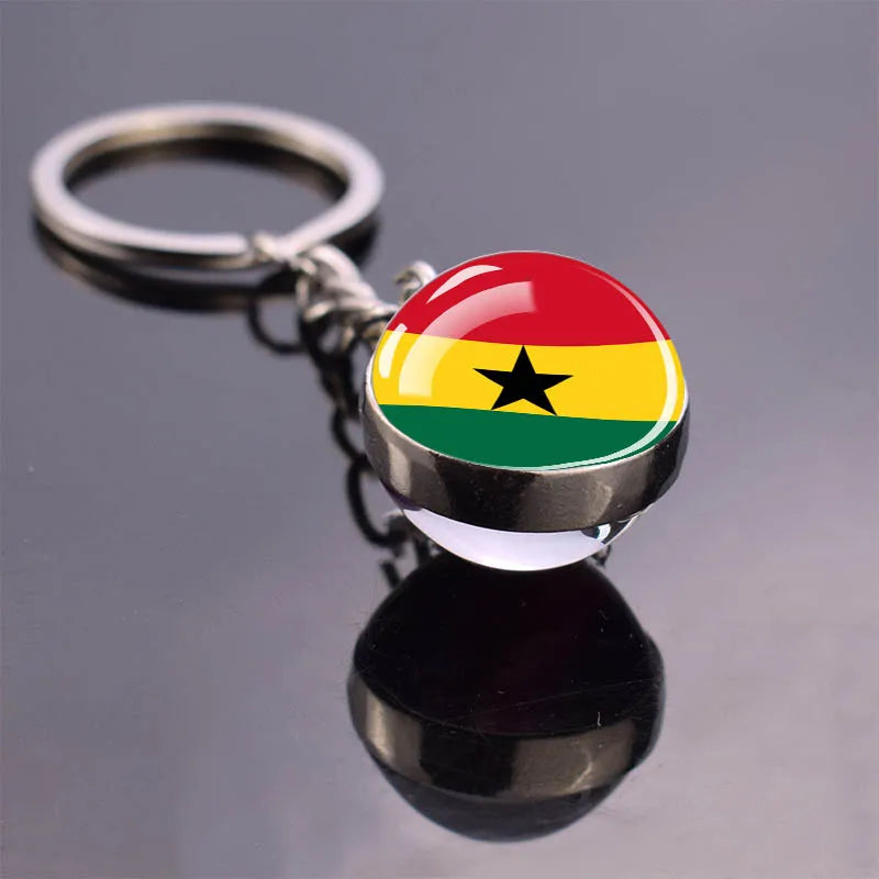 Africa Flag Keychains Algeria Somalia Tunisia Morocco Egypt National Flag Key Chains Double Side Glass Ball Pendant Keyring Gift