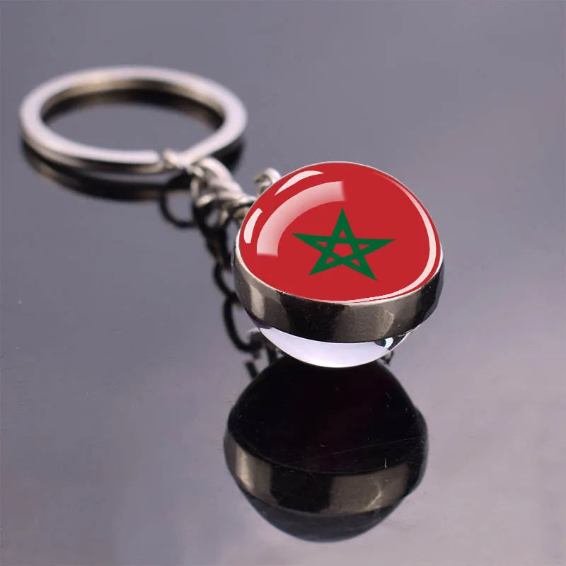 Africa Flag Keychains Algeria Somalia Tunisia Morocco Egypt National Flag Key Chains Double Side Glass Ball Pendant Keyring Gift