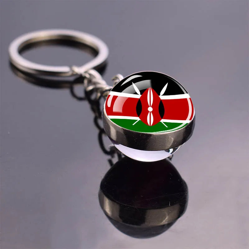Africa Flag Keychains Algeria Somalia Tunisia Morocco Egypt National Flag Key Chains Double Side Glass Ball Pendant Keyring Gift