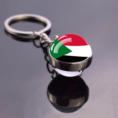 Africa Flag Keychains Algeria Somalia Tunisia Morocco Egypt National Flag Key Chains Double Side Glass Ball Pendant Keyring Gift