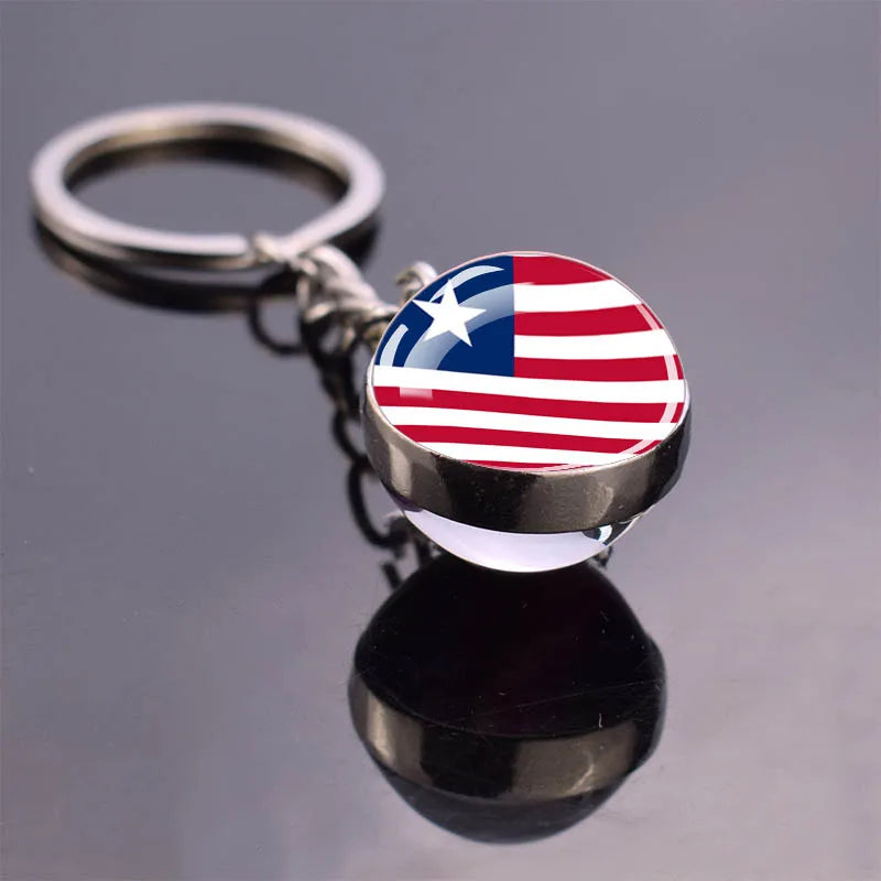 Africa Flag Keychains Algeria Somalia Tunisia Morocco Egypt National Flag Key Chains Double Side Glass Ball Pendant Keyring Gift