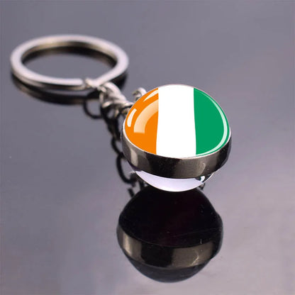 Africa Flag Keychains Algeria Somalia Tunisia Morocco Egypt National Flag Key Chains Double Side Glass Ball Pendant Keyring Gift