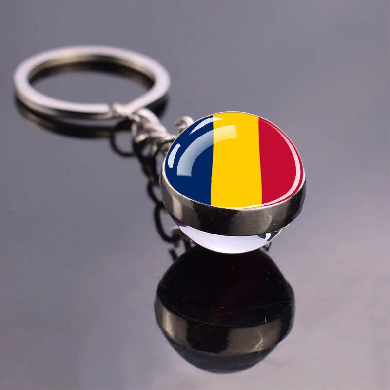 Africa Flag Keychains Algeria Somalia Tunisia Morocco Egypt National Flag Key Chains Double Side Glass Ball Pendant Keyring Gift