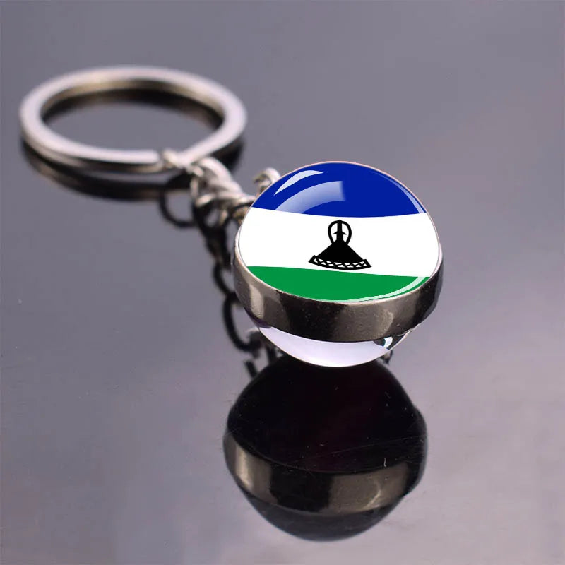 Africa Flag Keychains Algeria Somalia Tunisia Morocco Egypt National Flag Key Chains Double Side Glass Ball Pendant Keyring Gift