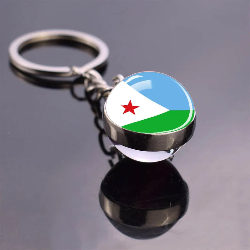 Africa Flag Keychains Algeria Somalia Tunisia Morocco Egypt National Flag Key Chains Double Side Glass Ball Pendant Keyring Gift