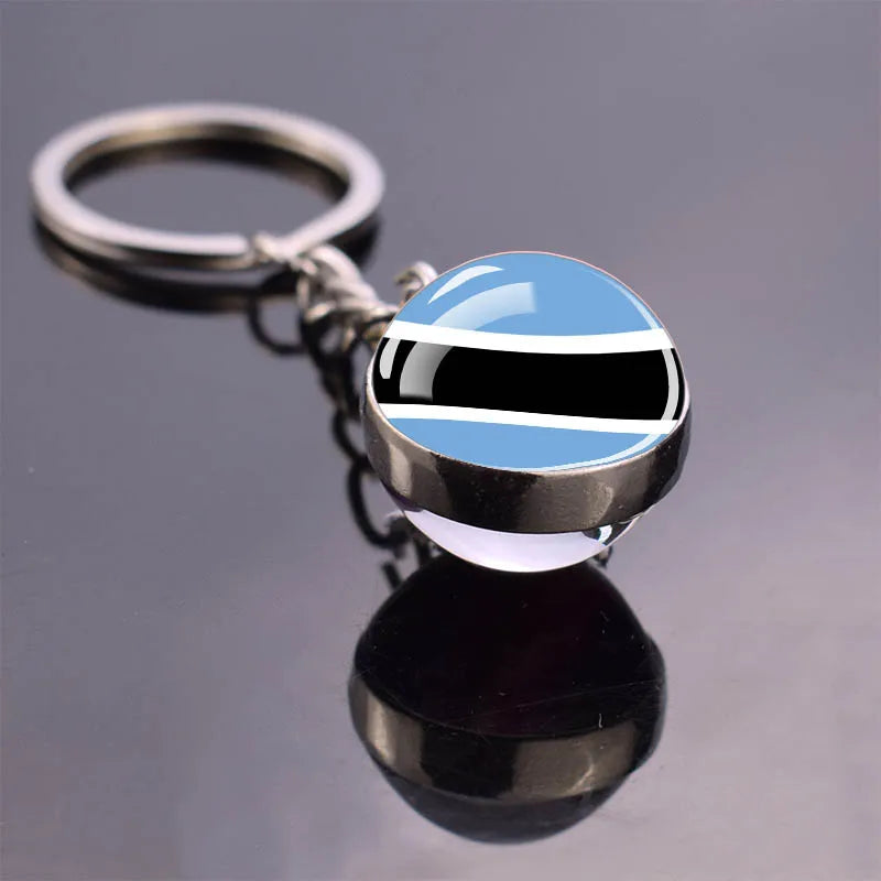 Africa Flag Keychains Algeria Somalia Tunisia Morocco Egypt National Flag Key Chains Double Side Glass Ball Pendant Keyring Gift