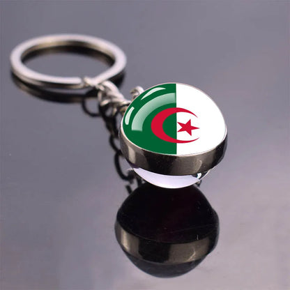 Africa Flag Keychains Algeria Somalia Tunisia Morocco Egypt National Flag Key Chains Double Side Glass Ball Pendant Keyring Gift