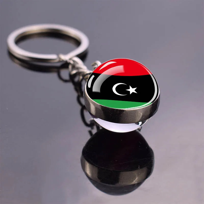 Africa Flag Keychains Algeria Somalia Tunisia Morocco Egypt National Flag Key Chains Double Side Glass Ball Pendant Keyring Gift