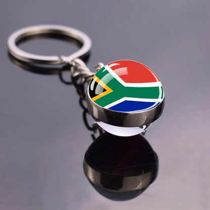 Africa Flag Keychains Algeria Somalia Tunisia Morocco Egypt National Flag Key Chains Double Side Glass Ball Pendant Keyring Gift