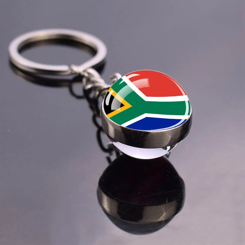 Africa Flag Keychains Algeria Somalia Tunisia Morocco Egypt National Flag Key Chains Double Side Glass Ball Pendant Keyring Gift