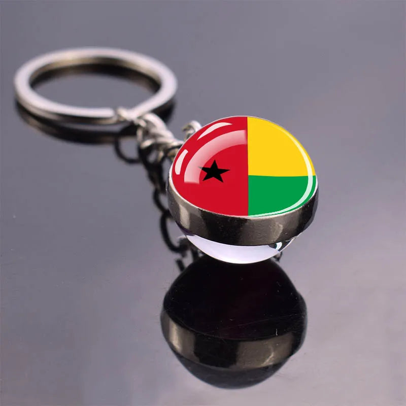 Africa Flag Keychains Algeria Somalia Tunisia Morocco Egypt National Flag Key Chains Double Side Glass Ball Pendant Keyring Gift
