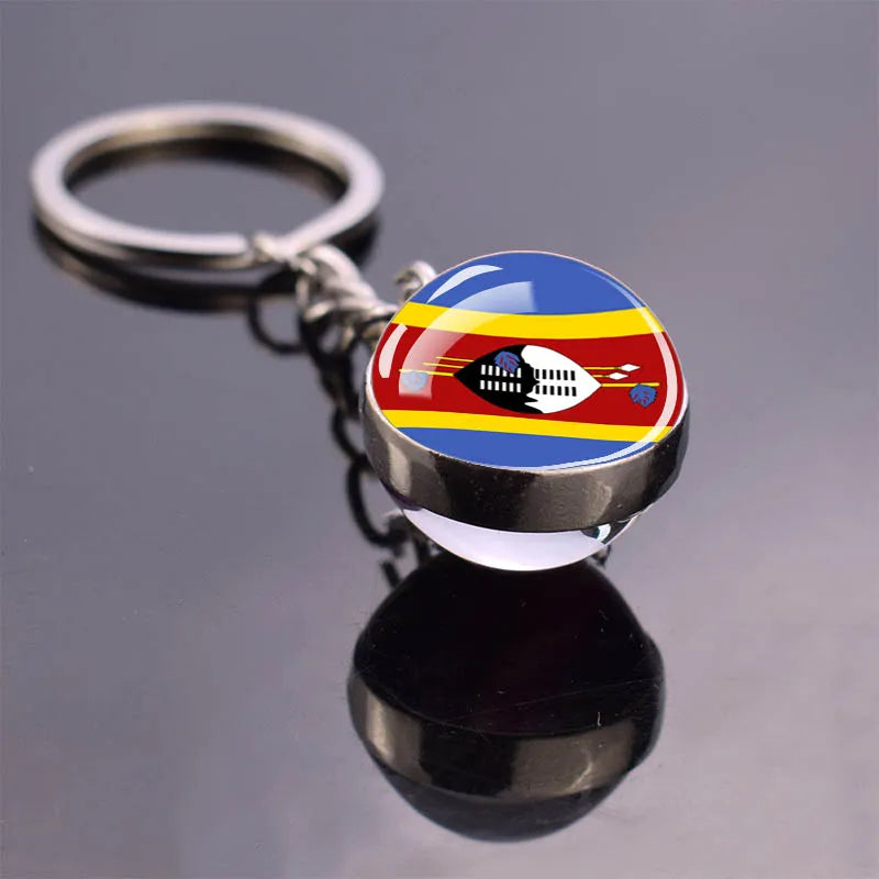 Africa Flag Keychains Algeria Somalia Tunisia Morocco Egypt National Flag Key Chains Double Side Glass Ball Pendant Keyring Gift