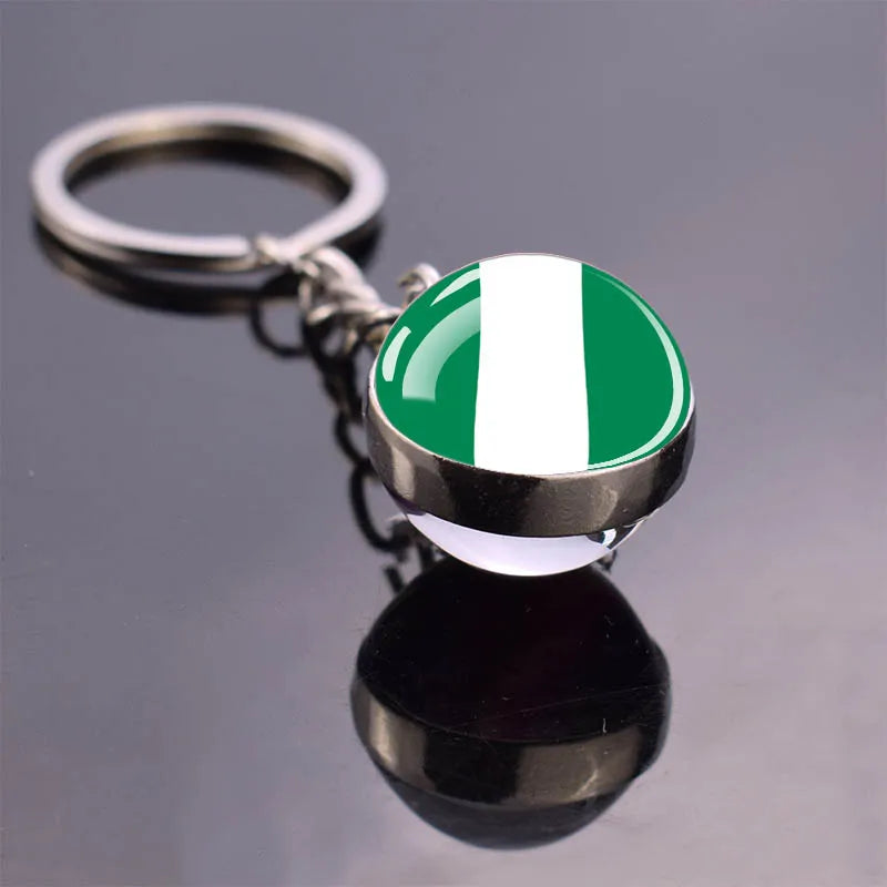 Africa Flag Keychains Algeria Somalia Tunisia Morocco Egypt National Flag Key Chains Double Side Glass Ball Pendant Keyring Gift