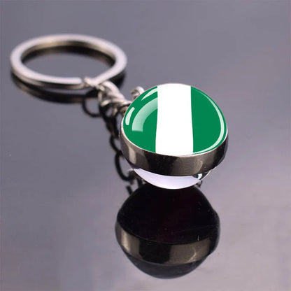 Africa Flag Keychains Algeria Somalia Tunisia Morocco Egypt National Flag Key Chains Double Side Glass Ball Pendant Keyring Gift
